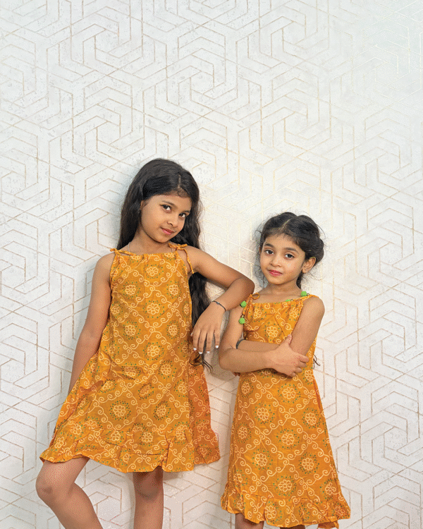 Mustard Sunshine: Sleeveless Cotton Frock - Image 2
