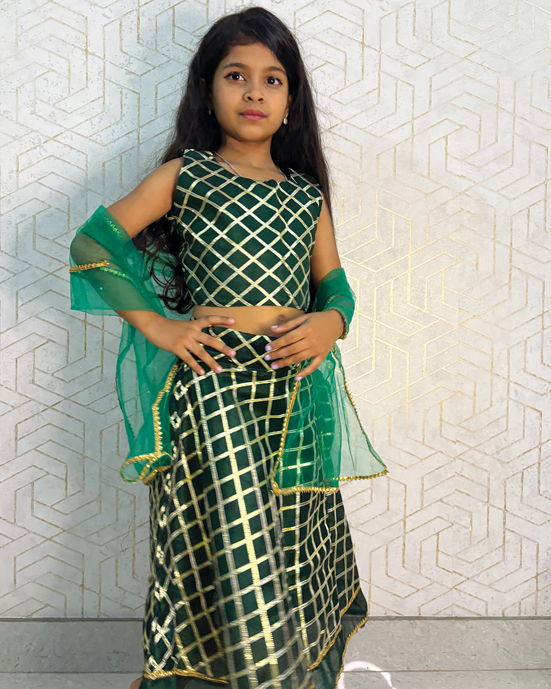 Emerald Grid Festive Lehenga Set