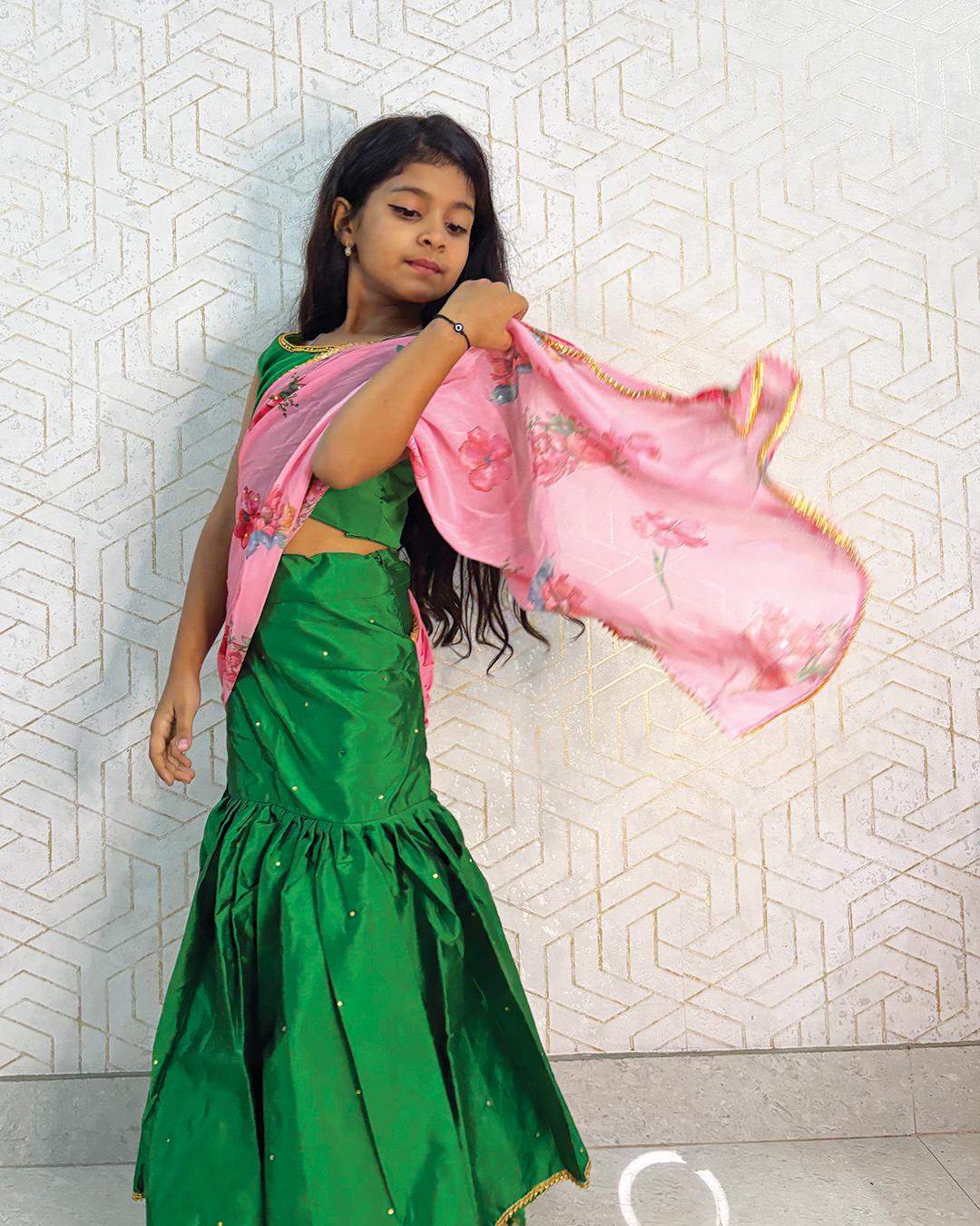 Gulbagh Grace: Green & Pink Lehenga Set
