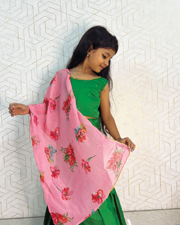 Gulbagh Grace: Green & Pink Lehenga Set - Image 3